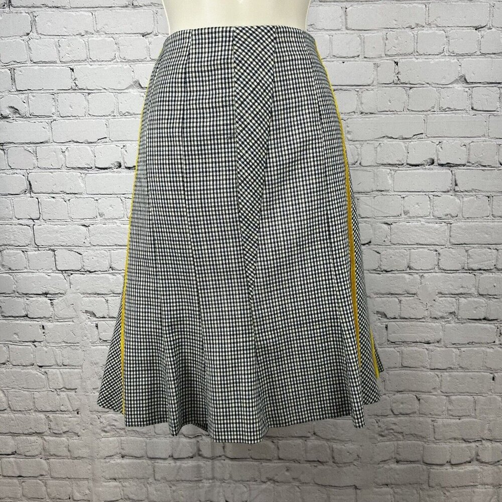 Womyn Made In US Wool Blue Yellow Plaid Fit Flare Zip Up Lined Midi Skirt Size 6